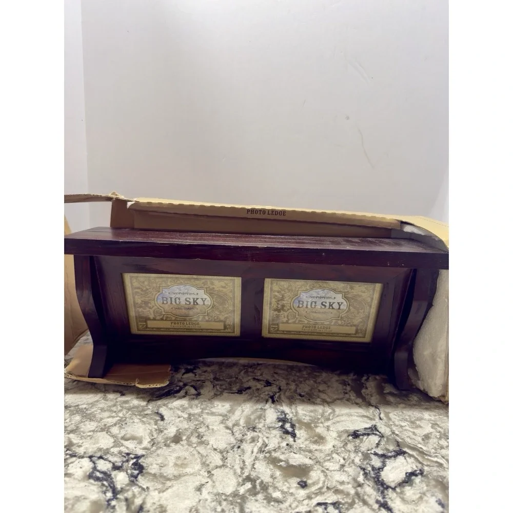 Vintage Big Sky Wood Photo Ledge Shelf Double 4x6 Picture Frame  Rustic Cabin